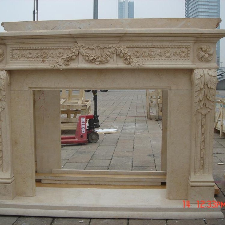 Natural Beige Marble Stone Fireplace